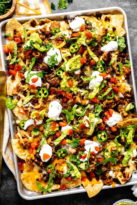 Sheet Pan Nachos Trash Can Nachos Recipe, Watermelon Recipes Dessert, Sheet Pan Nachos, Pan Nachos, Easy Nachos, Easy Family Dinner, Melty Cheese, Nachos Recipe, Taco Meat