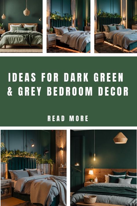 Ideas for dark green and grey bedroom decor in various styles, read more. Gray And Forest Green Bedroom, Black Green Bedroom Ideas, Dark Green And Beige Bedroom, Dark Green And Grey Bedroom, Green Grey Bedroom, Green And Brown Bedroom, Green And Grey Bedroom Ideas, Green And Grey Bedroom, Forest Green Bedrooms