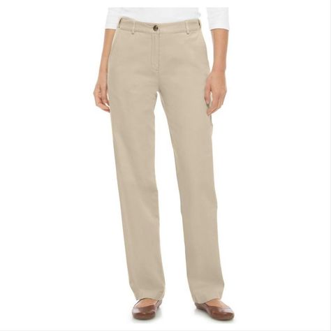 Classic Fit Hidden Comfort Waist Bayside Pants LL Bean Say goodbye to ironing: these wrinkle-resistant women's straight leg twill pants look fabulous straight out of the dryer and boast a bunch of comfort-enhancing features, making them great for both business travel and long days at the desk. Contoured waistband for a better fit. Back welt pocket. Hidden elastic panels inside the waistband add extra comfort. Front pockets. Straight-leg. Slightly fitted through hip and thigh. Classic Fit: Sits a Straight Leg Khakis, Ll Bean Women, Casual Bottoms, Casual Day Outfits, Twill Pants, Office Casual, Wrinkle Free, Ll Bean, L L Bean