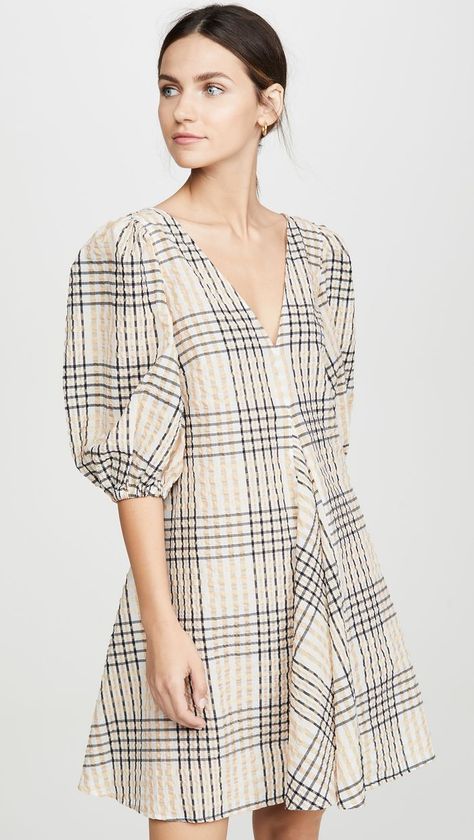 Ganni Seersucker Check Dress Ganni Dress, Striped Tops, Elegant Party Dresses, Street Style Trends, Check Dress, Style Trends, Dress Cuts, Plaid Dress, Looks Style