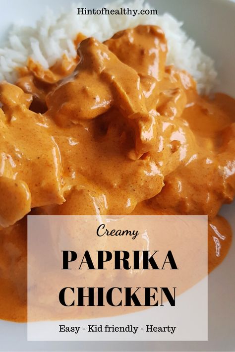 This creamy and tasty chicken dinner is a quick weeknight favorite. A traditional Hungarian dish with paprika and soured cream. #chickendinner #healthydinnerrecipes #wholesomerecipes #dinnerrecipes #kidfriendly #recipes #hungarianrecipes #glutenfree #paprika #creamysauce #autumndinner #tastydinner #dietrecipe #wholesome #chicken #yummy #quickdinner #lessthan30minutes #weeknight #chickenthighs #healthy Keto Paprika Chicken, Chicken With Paprika Recipe, Paprika Chicken And Rice, Chicken Paprika, Bird Recipes, Paprika Recipes, Recipe With Chicken, Chicken Over Rice, Chicken Paprikash