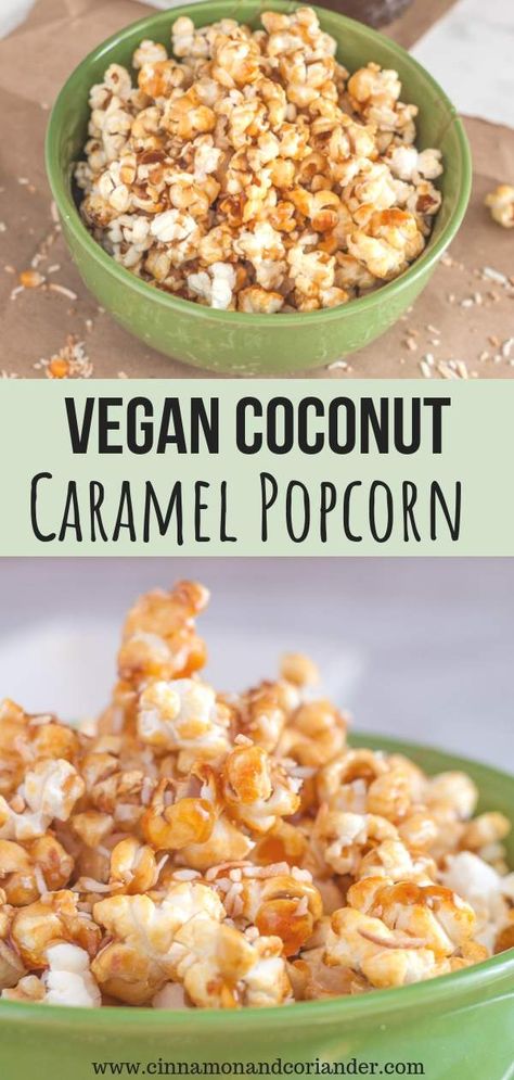 Vegan Popcorn Recipes, Vegan Caramel Popcorn, Caramel Popcorn Recipe, Vegan Popcorn, Tv Snack, Popcorn Recipes Caramel, Healthy Superbowl Snacks, Vegan Snack Recipes, Vegan Caramel