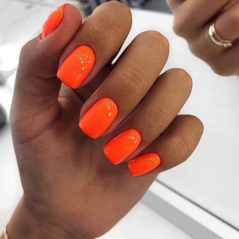 Electric Orange Nails, Short Neon Orange Nails, Orange Nail Color Ideas, Neon Orange Acrylic Nails, Neon Gel Nails, Orange Gel Nails, Neon Summer Nails, Neon Orange Nails, Fashion Outfits Dresses