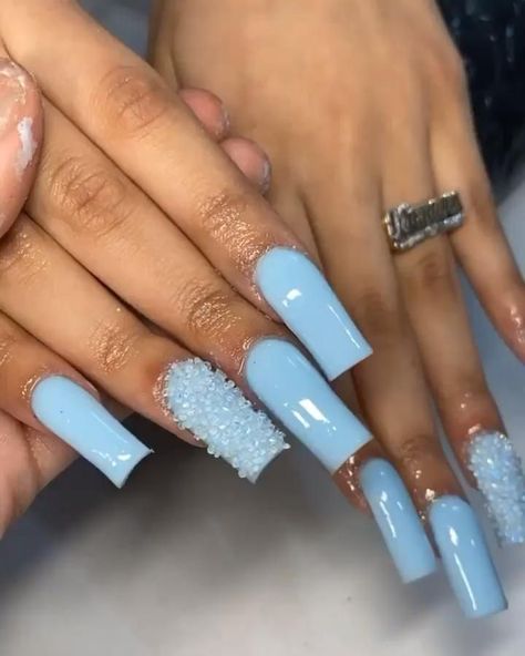 Baby Blue Square Nails, Blue Tapered Square Nails, Med Nails, Square Acrylic Nails Short, Acrylic Nails Short Square, Candy Nail Art, Baby Blue Acrylic Nails, Acrylic Nails Short, Acrylic Nails Long