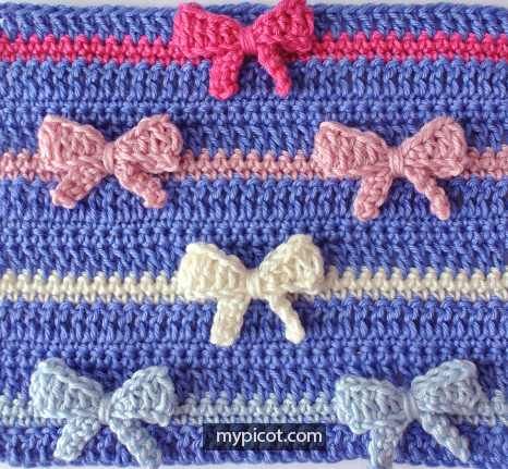 MyPicot has designed an entire collection of crochet stitches, all of them outstandingly beautiful and unique. Crochet Bow Stitch is another gorgeous “Diagram + step by step instructions” crochet stitch pattern from MyPicot. Simple and unique, this is another cute and playful crochet stitch free pattern to add to your collection. After all, every baby and … Crochet Bow Pattern, Beau Crochet, Advanced Crochet, Confection Au Crochet, Crochet Stitches Free, Crochet Bows, Haken Baby, Crochet Simple, Stitch Crochet