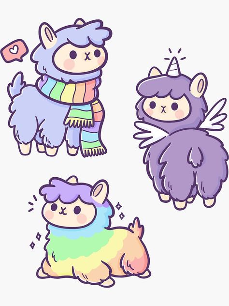 "Magic Rainbow Alpacas" Sticker by TaylorRoss1 | Redbubble Chubby Animals, Alpaca Drawing, Rainbow Drawing, Magic Rainbow, Pop Illustration, Cute Alpaca, Vinyl Sticker Design, Magical Rainbow, Stickers Aesthetic