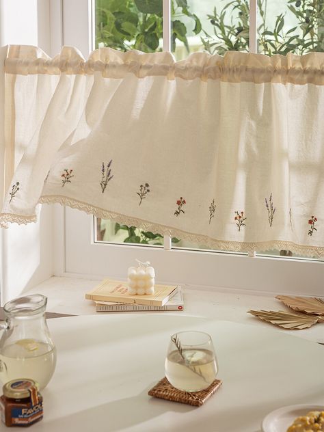 Editor's NotesThis cute flower curtain is perfect to use to create a warming atmosphere in your kitchen space. It also lets enough sunlight come through  creating a cozy space for more comfort. - Great to use in any season- Vintage design- Can use it with a curtain rod*Curtain rod not includedMeasurements (in.)- 55.91 in. x 13.78 in.Composition & CareMaterial: 100% Cotton [30D]- Do not use a dryer- Wash in cold water with neutral detergent- Laundry net use recommendedDesignby DECOVIEW Cortinas Country, Cafe Curtains Kitchen, Cottage Core Home, Cottage Curtains, Half Curtains, Kitchen Window Curtains, Cute Curtains, Flower Curtain, Vintage Curtains