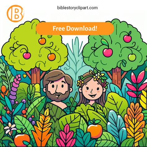 Adam and Eve In the Garden of Eden Cartoon Adam And Eve Garden Of Eden, Adam And Eve Pictures, Garden Of Eden Preschool Craft, Adam And Eve In The Garden Of Eden, Garden Of Eden Crafts For Kids, Adam And Eve Cartoon, Adam And Eve Illustration, Garden Of Eden Art, Adam And Eve Art