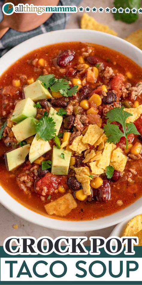 image showing Easiest Slow Cooker Taco Soup Recipe. Taco Crockpot Recipes, Taco Soup Recipe Crockpot, Crockpot Taco Soup, Slow Cooker Taco Soup, Breakfast Waffle Recipes, Slow Cooker Taco, Taco Soup Crock Pot, Crock Pot Tacos, Taco Soup Recipe