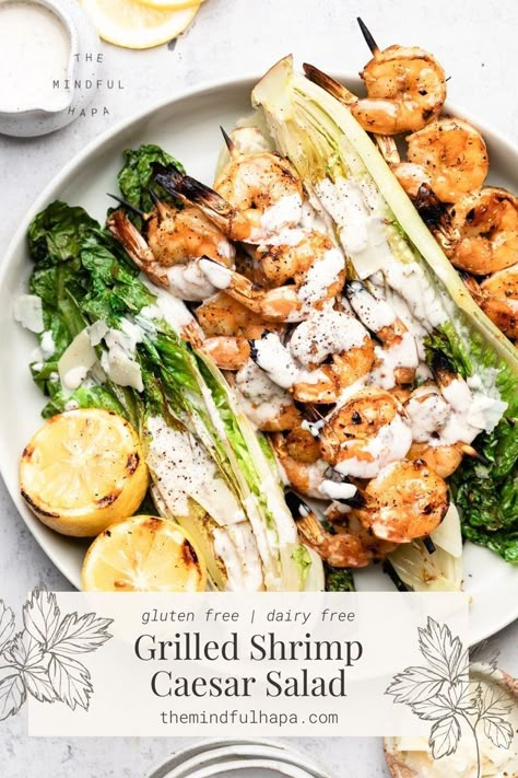 Marinated Shrimp Skewers, Shrimp Caesar Salad, Grilled Romaine Lettuce, Homemade Caesar Salad, Grilled Shrimp Salad, Homemade Caesar Salad Dressing, Homemade Caesar, Grilled Shrimp Skewers, Grilled Romaine