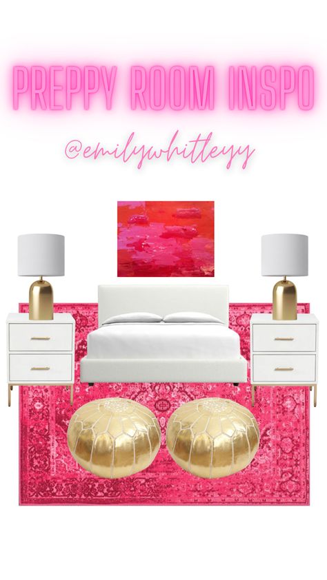 preppy room Hot Pink And Gold Room, Pink And Gold Room, Hot Pink Room, Preppy Ideas, Hot Pink And Gold, Room Revamp, Gold Room, Gold Rooms, Preppy Pink