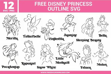 Disney Princess Outline Free SVG Files | Free SVG Download Princess Outline, Disney Princess Outline, Summer Tv Shows, Mermaid Outline, Disney Svgs, Disney Princess Svg, Princess Svg, Disney Easter, Frozen Characters