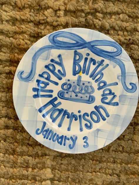 Birthday Plate Ideas For Boys, Painted Ideas, Birthday Plate, Painted Plates, Paint And Sip, Cute Little Things, Pottery Designs, Plate Design, 1st Boy Birthday