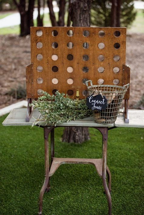 Giant Retro Connect Four Game Yard Games Wedding, Connect Four Game, Wedding Yard Games, Rice Photo, Lawn Games Wedding, Cocktail Hour Decor, White Sparrow Barn, Diy Yard Games, Reception Activities