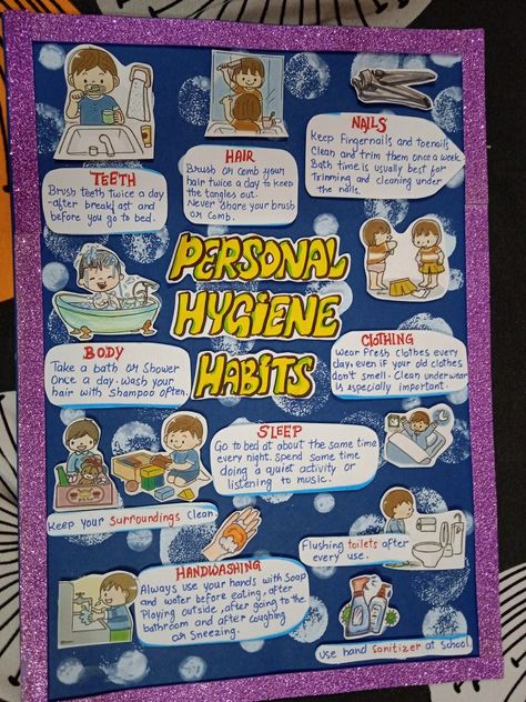 Health Hygiene Posters, Proper Hygiene Poster, Personal Hygiene Poster Ideas, Health And Hygiene Posters For Kids, Personal Hygiene Poster, Personal Hygiene For Kids, Hygiene Poster, Science Project Models, Healthy Hygiene