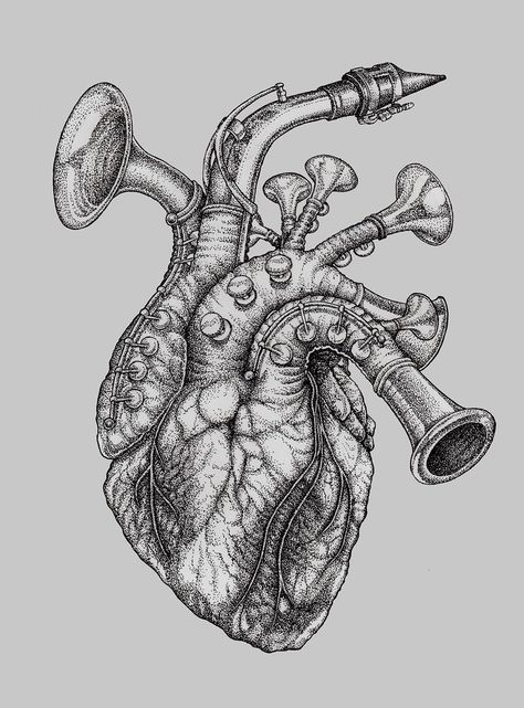 #Heartbeat #tattoo #blackandwhite #musical #instrument #composition #heart #sound #art Music Sketch, Arte Jazz, Music Drawing, Music Drawings, Music Illustration, Heart Drawing, Music Tattoos, Dark Art Drawings, Musical Art