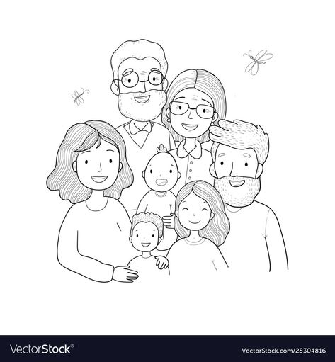 Mom Daughter Easy Drawing, Family Portrait Illustration Drawing, Happy Family Drawing Sketch, Family Poster Drawing, Family Drawings Easy, Happy Family Drawing, Family Drawing Easy, Parents Drawing, Family Doodle