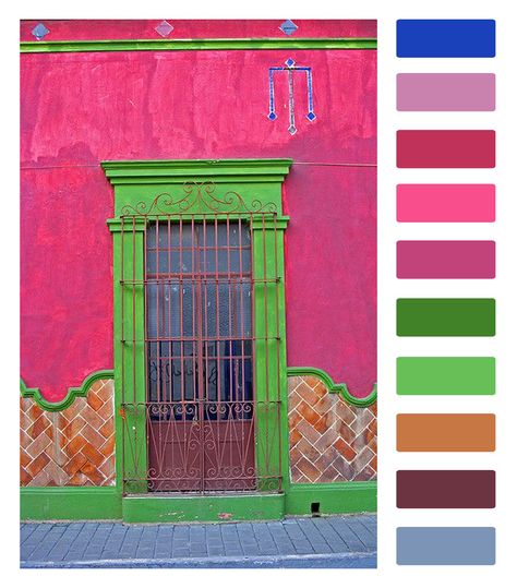 Colour palette inspired by Colores de Cholula Mexico Cuban Color Palette, Mexico City Color Palette, Color Palette Mexico, Mexican Color Palette Mexico, Mexican Colour Palette, Mexico Color Palette, Mexican Color Scheme, Maximalist Color Palette, Mexican Color Palette