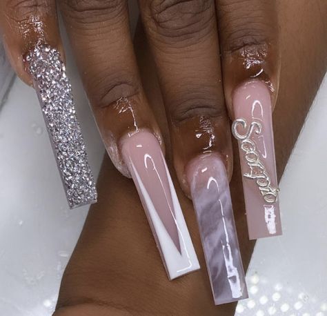 Scorpio Baddie Nails, Birthday Nail Designs Scorpio, Birthday Nails Scorpio Long, Xxl Long Nails, Xxl Birthday Nails, Scorpio Birthday Nails Designs, Pink Scorpio Birthday Nails, Scorpio Bday Nails, Scorpio Nails Birthday