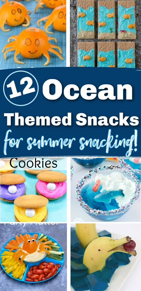 Ocean Themes Party, Ocean Animal Party Ideas, Under The Sea Themed Party Food, Ocean Treats, Ocean Animals Birthday Party, Water Themed Food, Birthday Party Beach Ideas, Scuba Party Theme, Undersea Birthday Party