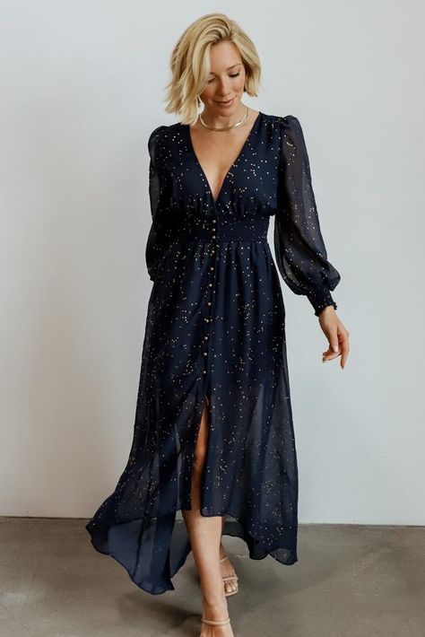 Leah Navy Gold Sparkle Maxi Dress Medium | Baltic Born Dresses For Engagement Pictures, Born On Instagram, Dresses Holiday, Baltic Born, Wedding Guest Dresses, Maxi Dress Navy, Navy Gold, Gold Sparkle, Dress Picture