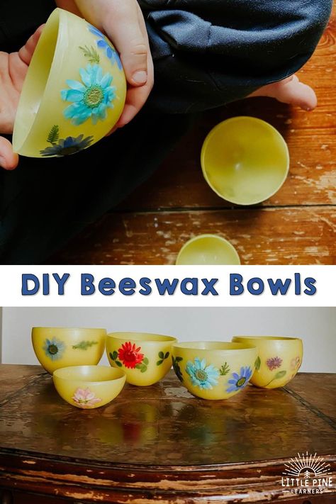 Beeswax Diy, Beeswax Recipes, Pretty Candle Holders, Rolled Beeswax Candles, Beeswax Candles Diy, Kids Candles, Bee Wax Candles, Natural Objects, Diy Bowl