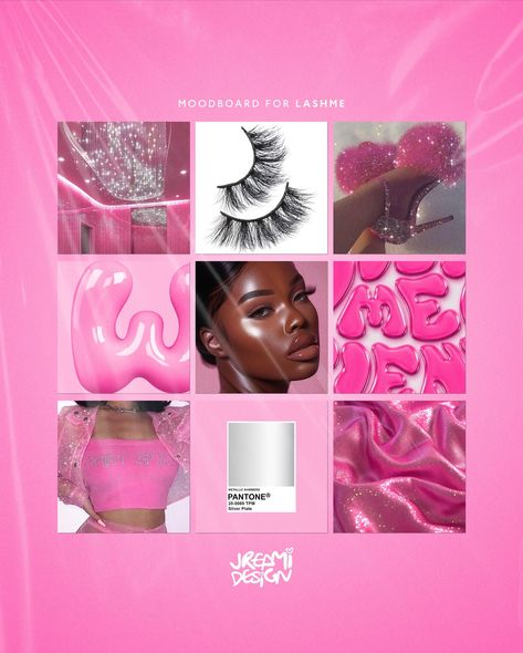 Logo suite & mood board for Lashme 💗🥹 I loveeeeee me a squishy pink 3D effect 🙌🏼💅🏼 Which do you prefer, the flat version or the 3D version? Let me know 👇🏼 For design enquiries please tap the 🔗 at the top of the page! Or email contact@jreamidesign.com let’s get creativeeee 🎨💗 . . . #beautydesign #beautylogodesign #logodevelopment #logosuite #3dlogodesign Makeup Graphics Design, Graphic Design Makeup, I-d Magazine, Graphic Design Mood Board, Business Mood Board, Pink Aesthetic Website Design, Beauty Graphic Design, Girly Branding, Pink Lash Post Instagram