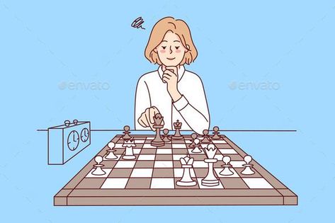 Clever Girl Playing Chess Family Drawing Illustration, Playing Chess, Smart Girl, Chess Club, Family Drawing, Design Guidelines, Game Illustration, Chess Game, Bullet Journal Doodles