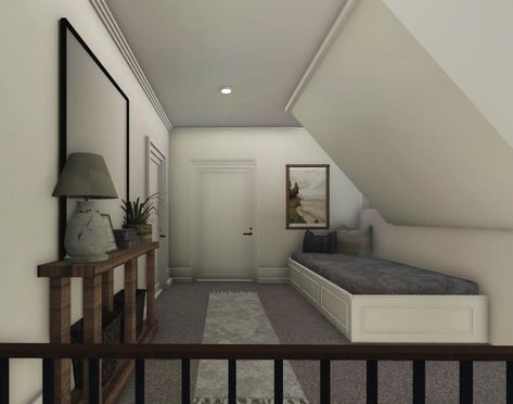 Bloxburg House Interior Bedroom, Realistic Bloxburg Couch, Bloxburg Modern Hallway, Mansion Interior Bloxburg, Bloxburg Window Seat, Earthy Bloxburg House, Bloxburg Inspo Interior, Basement Ideas Bloxburg, Bloxburg Windows