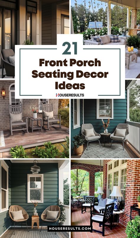 Create a beautiful front porch with our seating decor ideas! 🌞🏡 Learn how to select and arrange furniture for a stylish and comfortable outdoor space. From rustic charm to modern elegance, discover your style. 🌿🪑 Click to get started! #PorchMakeover #OutdoorStyle #HomeInspiration Front Porch Bench Styling, Diy Porch Seating Ideas, Front Porch Furniture Layout, Front Porch Furniture Ideas, Front Porch Seating Ideas, Porch Furniture Layout, Modern Farmhouse Front Porch, Porch Seating, Front Porch Seating