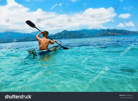 summer travel kayaking man paddling transparent Royalty Free image photo Transparent Kayak, Row Row Your Boat, Caribbean Resort, Travel Luxury, Summer Surf, Canoe And Kayak, Canoeing, Cozumel, Private Jet