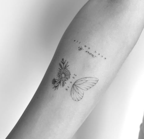 Butterfly Meaningful Tattoo, Fine Line Memorial Tattoo Ideas, Meaningful Fine Line Tattoos, Tattoo Papillon, Boys Tattoo, Grandpa Tattoo, Wrist Tattoos Words, Butterfly With Flowers Tattoo, Kids Tattoo