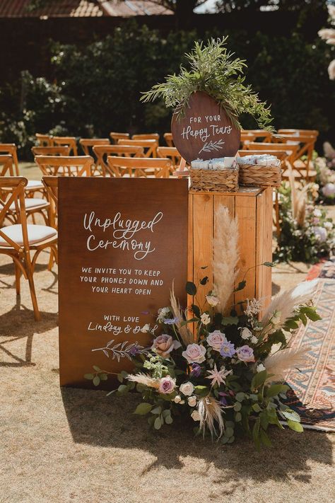 Wedding Sign Ideas Unplugged Ceremony Georgia Rachael #wedding #weddingsign Wedding Sign Ideas, Ceremony Signage, Norfolk Beach, Summer Wedding Ceremony, Summer Wedding Reception, Boho Wedding Ceremony, Unplugged Wedding Sign, Unplugged Ceremony, Rustic Wedding Ceremony