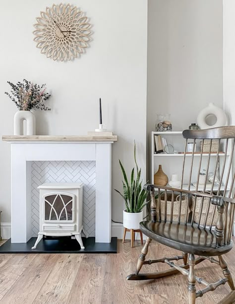 Fireplace Inspiration On Instagram, My Top Picks - Boo & Maddie Small Fireplace Room Ideas, Heater Decor Ideas, Tile Inside Fireplace, Upcycled Fireplace, Small Electric Fireplace Ideas, Non Working Fireplace Ideas, Small Fireplace Heater, Tiling Fireplace, 1930s Renovation