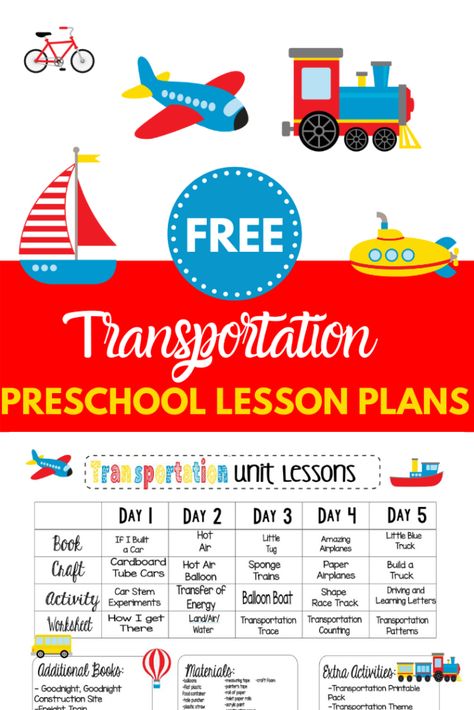 Looking for a transportation themed preschool lesson plan? Check out these free plans with a week's worth of tranportation themed crafts and activities! It's all done for you and free to print! Playhouse Themes, Transportation Preschool Crafts, Preschool Transportation Crafts, Transportation Preschool Activities, Transportation Theme Preschool, Preschool Calendar, Transportation Unit, Transportation Activities, Transportation Crafts