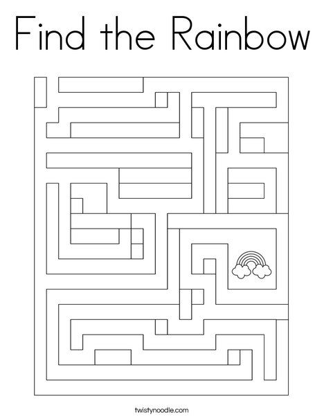 Find the Rainbow Coloring Page - Twisty Noodle Rainbow Worksheet, Rainbow Coloring Page, Free Printable Mazes, Maze Worksheet, Rainbow Activities, Printable Mazes, Twisty Noodle, Rainbow Printable, First Day Of School Activities