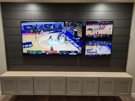 Basement Multiple Tv Wall, Man Cave Tv Wall, Basement Tv Rooms, Basement Movie Room, Basement Ideas Man Cave, Home Theater Room Design, Theater Room Design, Home Bar Rooms, Man Cave Room