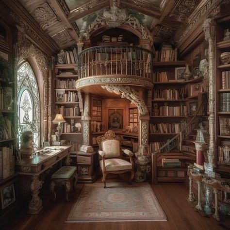 Turret Library Room, Waiting Room Shifting Ideas Library, Modern Victorian Homes Interior Master Bedrooms, Fancy Home Library, Victorian House Library, Old Home Library, Turret Room Ideas, Fantasy Study Room, At Home Library Ideas