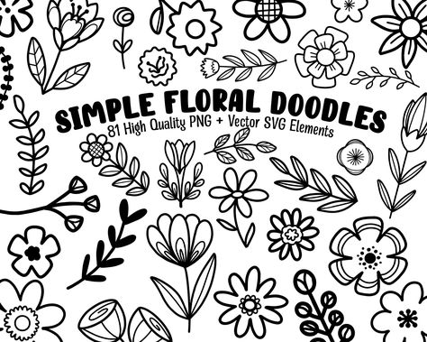 Cute Floral Doodles Clipart Set - Flower Doodles - Floral Line Art - Flowers and Leaves Coloring Cook Line Art - Sublimation File - Graphic Design - Sticker Design - Commercial Use - Personal Art Laurels, Tulips, and daisies, oh my! A set of 81 unique flowers and leaves in a doodle line art style. SVG vector files included for scaling larger without loss of quality, if desired.  Perfect to drop into any project as is or fill and color. Can also be used for digital stickers, planners, invitations Floral Doodles, Line Art Digital, Flower Line Art, Line Art Flowers, Floral Doodle, Hand Drawn Flowers, Flower Doodles, Cute Flower, Unique Flowers