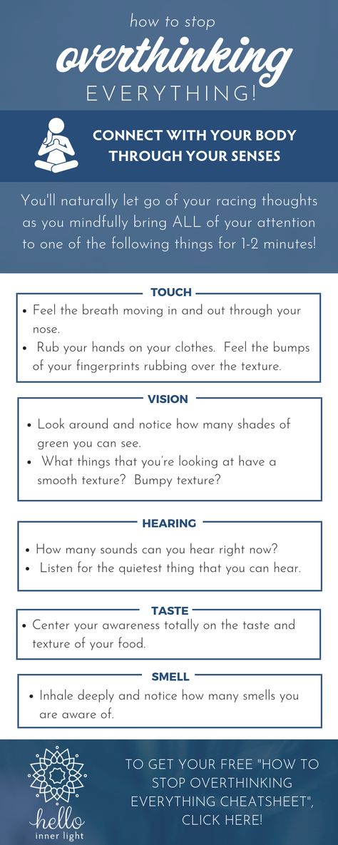 how to stop overthinking everything | learn to quiet your mind with this quick and easy mindfulness technique! We all know how uncomfortable it is to constantly overthink everything! From our minds spinning with stories that we’ve replayed thousands of times to difficulty making even simple decisions … overthinking depletes us and holds us back in so many ways! Click here now to learn how to stop overthinking everything! #mindfulness #mindful#spiritual #sensitivesoul | hello inner light How To Free Your Mind, Techniques To Stop Overthinking, Tips For Overthinking, How To Stop Overthinking Tips, Ways To Stop Overthinking, How To Quiet Your Mind, Spiritual Infographic, How To Not Overthink, How To Stop Overthinking