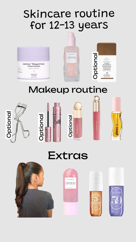 Skincare routine for 12-13 years!🐰🪩💐🫶🏼#skincare #preppy #12years #13years Middle School Makeup, Skincare Preppy, 13 Year Girl, School Organisation, Daily Makeup Routine, Makeup Help, School Makeup, Skincare Organization, Birthday List