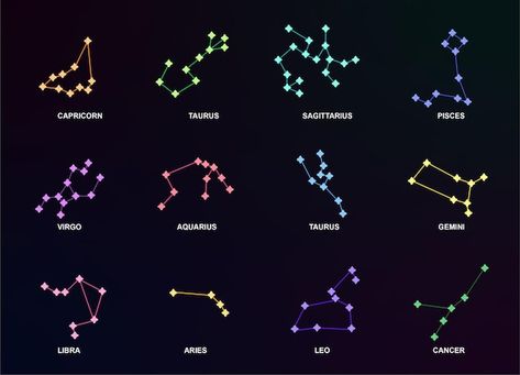 Zodiac Signs Constellations, Radical Face, Fantasy Animals, 12 Zodiac Signs, Zodiac Constellations, 12 Zodiac, Neon Color, Vector Photo, Thing 1 Thing 2