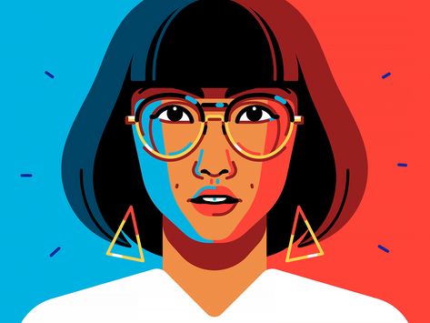 Asian Girl by Julian Burford Flat Portrait, Illustration Portraits, Graphic Communication, Vector Portrait Illustration, Character Styles, Podcast Cover, Illustration Flat, Retro Space, Posca Art