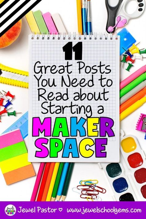 11 GREAT POSTS YOU NEED TO READ ABOUT STARTING A MAKERSPACE by Jewel's School Gems | Looking at starting a MakerSpace this year? Here are 11 great posts on MakerSpaces that will surely help you in your quest to start a MakerSpace or STEM lab! #makerspace Makerspace Elementary Projects, Makerspace Decor, Landforms For Kids, Makerspace Challenges, Stem Decorations, Makerspace Elementary Library, Teaching Landforms, Stem Challenges Elementary, Makerspace Elementary