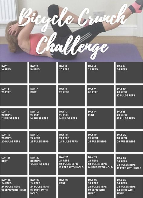 bicycle crunch challenge Crunch Workout, Crunches Challenge, Crunch Challenge, Improve Core Strength, Exercise Schedule, Challenge 30 Day, Bodyweight Workout Routine, Ab Muscles, Beginner Full Body Workout