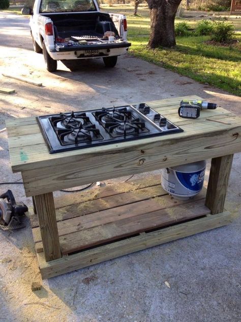 Click this image to show the full-size version. Canning Kitchen, Outdoor Stove, Upcycle Garden, Into The Wood, Gas Range, Into The Woods, Pallet Wood, Yard Sale, Pallet Projects