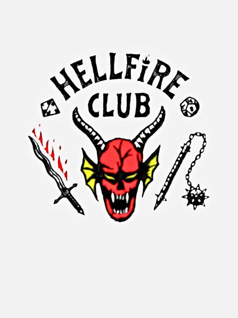 Hellfire Club Stranger Things 80s logo aesthetic stranger things logo The Hellfire Club, Hellfire Club, Swords, Stranger Things, Yellow, Red, White