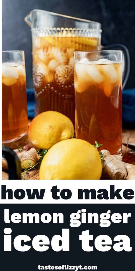 Ginger Ice Tea Recipe, Cold Ginger Tea, Fresh Ginger Drinks, Lemon Ginger Iced Tea, Ginger Coffee Recipe, Lemonade Treats, Ginger Lemon Tea Recipe, Ginger Iced Tea Recipe, Lemon Tea Recipe