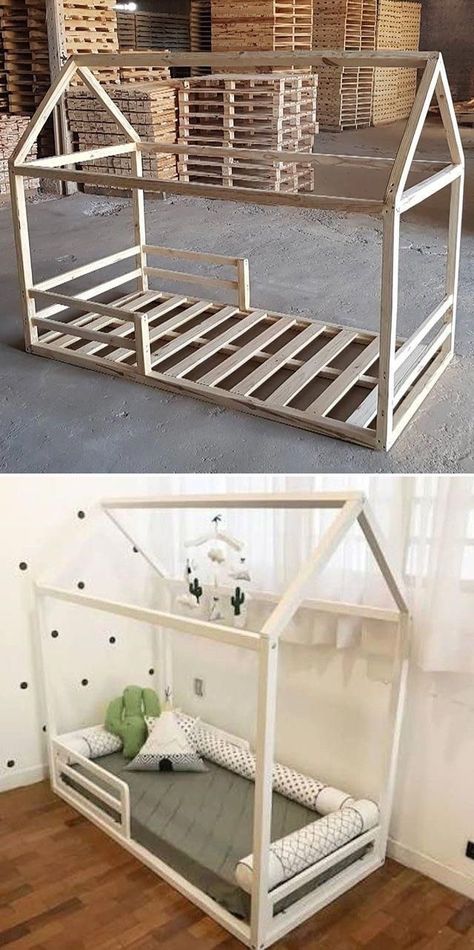 Diy Kids Bed, Pallet Kids, Kid Bed, Diy Pallet Bed, Pallet Beds, Toddler Rooms, Toddler Bedrooms, Big Boy Room, Creative Furniture