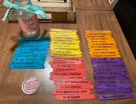 2024 Jar Ideas, Date Sticks Jars, Date Night Categories, Mason Jar Date Night Ideas, Date Idea Jar Diy, Popsicle Date Night Ideas In A Jar, Date Craft Ideas Couple, Date Jar Ideas Couples Popsicle Sticks, Popsicle Stick Date Jar Ideas